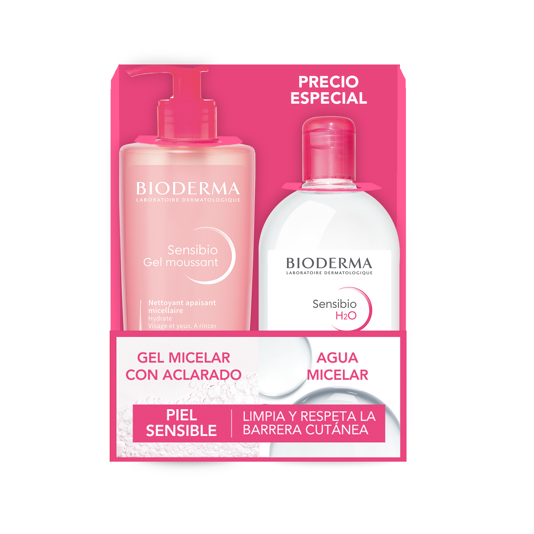 BIODERMA Sensibio pack gel moussant 500 ml + agua micelar 500 ml